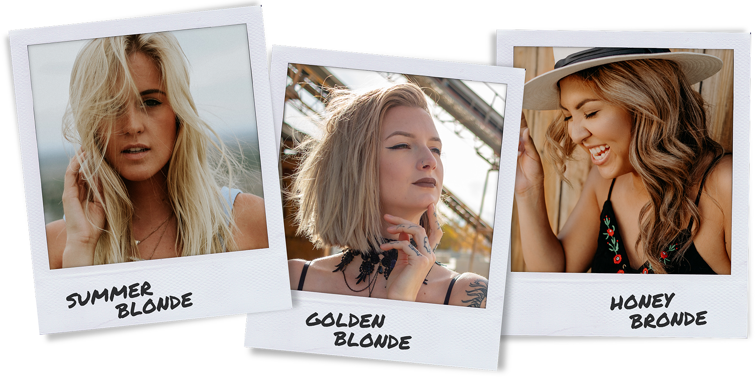 3 polaroids of different shades of blondes